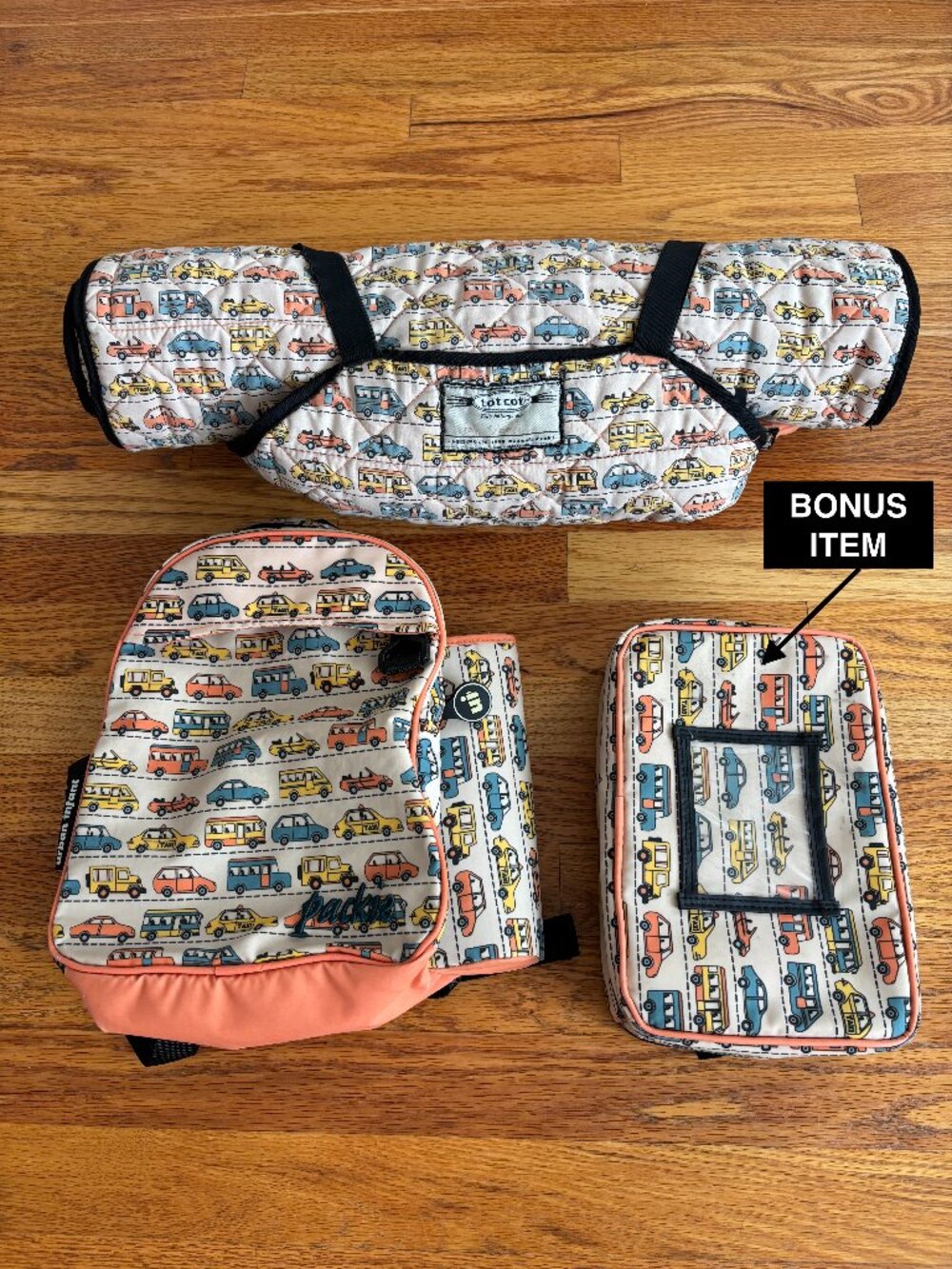 Urban Infant preschool nap mat & backpack + bonus lunch bag-cars/traffic theme